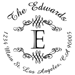 Round Flourish Border Letter E Monogram Stamp Sample